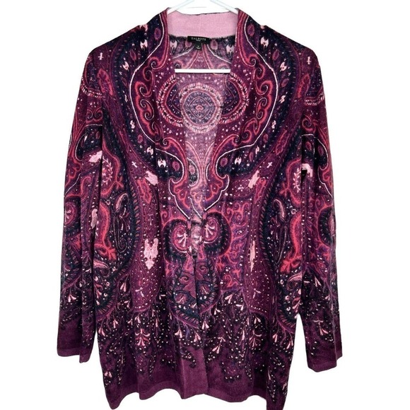 Talbots Woman Purple Paisley Wool Blend Open Cardigan Size X Lambswool - Picture 1 of 10